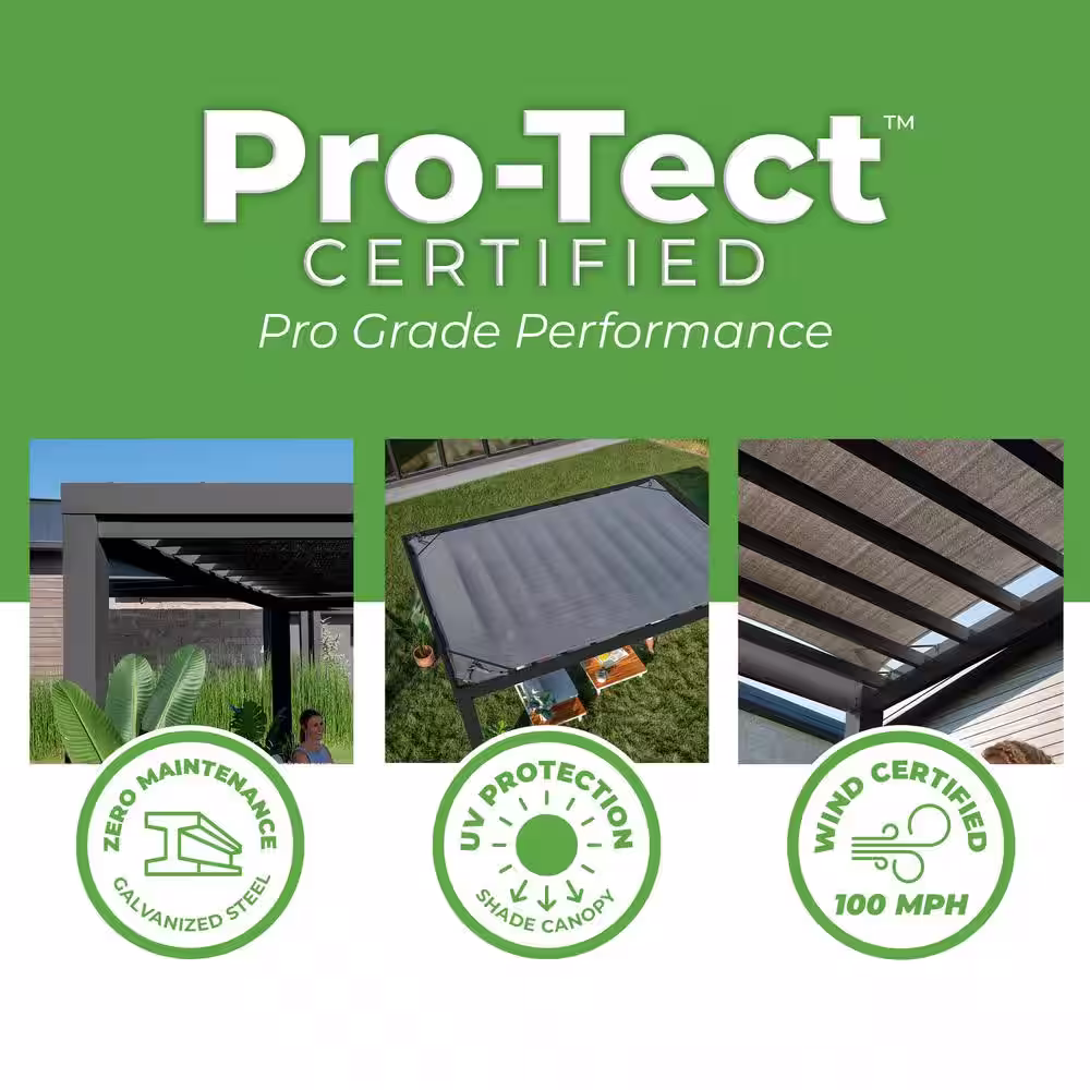 None Trenton 12 ft. x 10 ft. Black Steel Modern Pergola with Sail Shade Soft Canopy