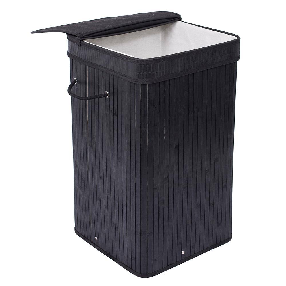 BirdRock Home Black Bamboo Square Laundry Hamper with Lid and Cloth Liner