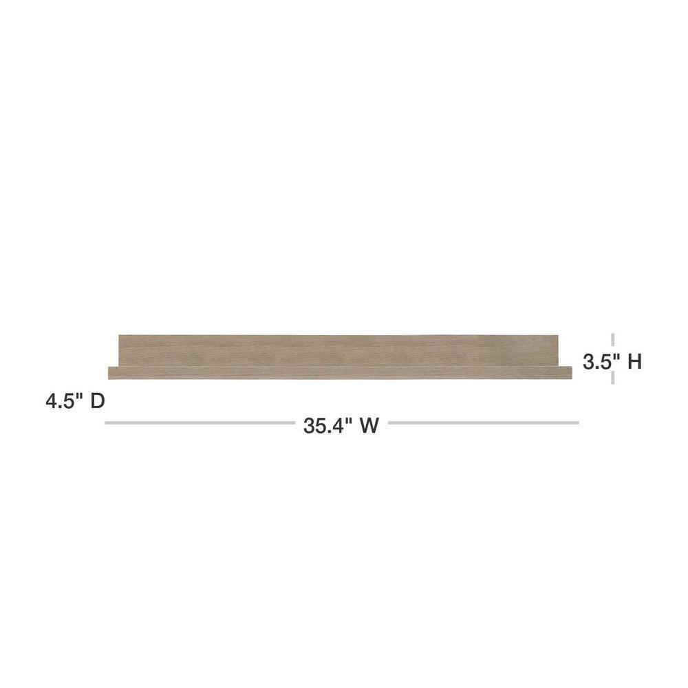 inPlace 35.4 in. W x 4.5 in. D x 3.5 in. H Light Gray Driftwood Picture Ledge