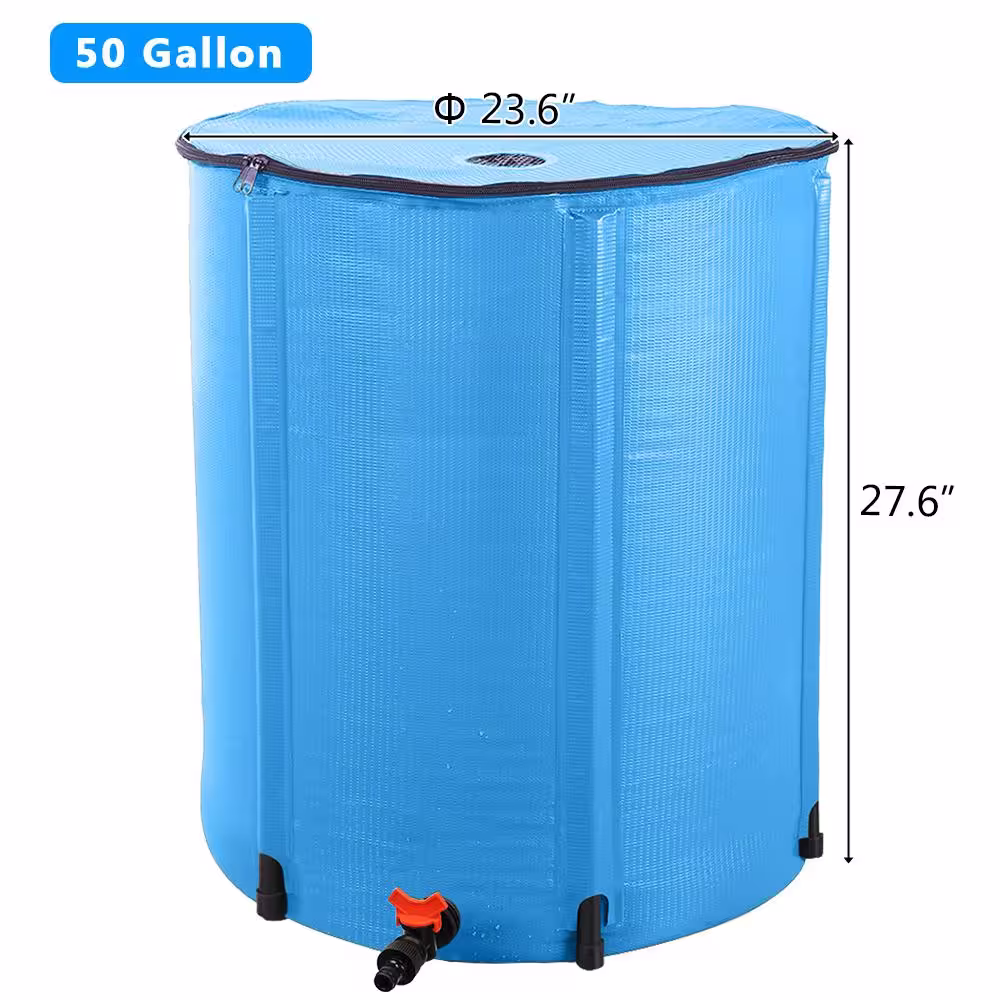 None 50 Gal. Blue Collapsible Rain Barrel