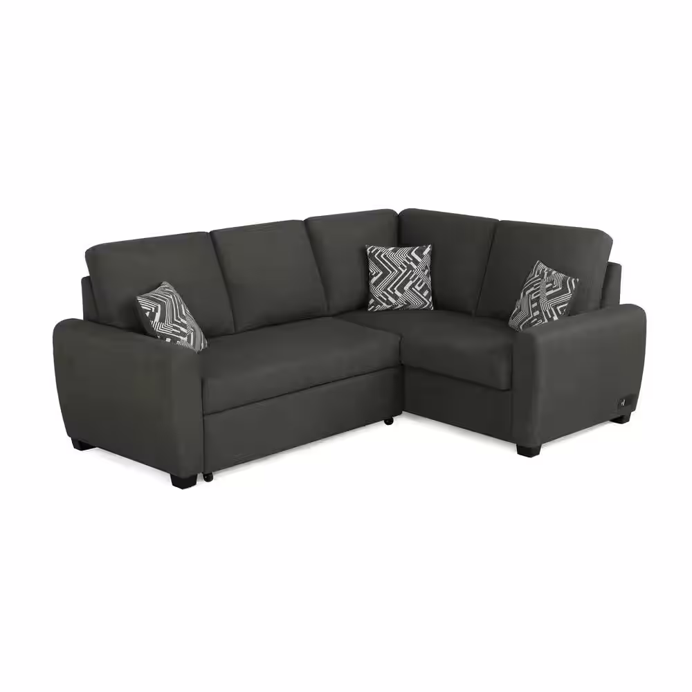Lifestyle Solutions Serta 2-Piece Charcoal Fabric Bali Multifunctional Sectional Sofa with USB and Power