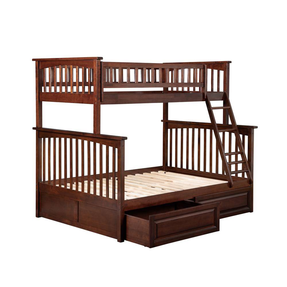 AFI Columbia Bunk Bed Twin over Full with 2 Raised Panel Bed Drawers in Walnut