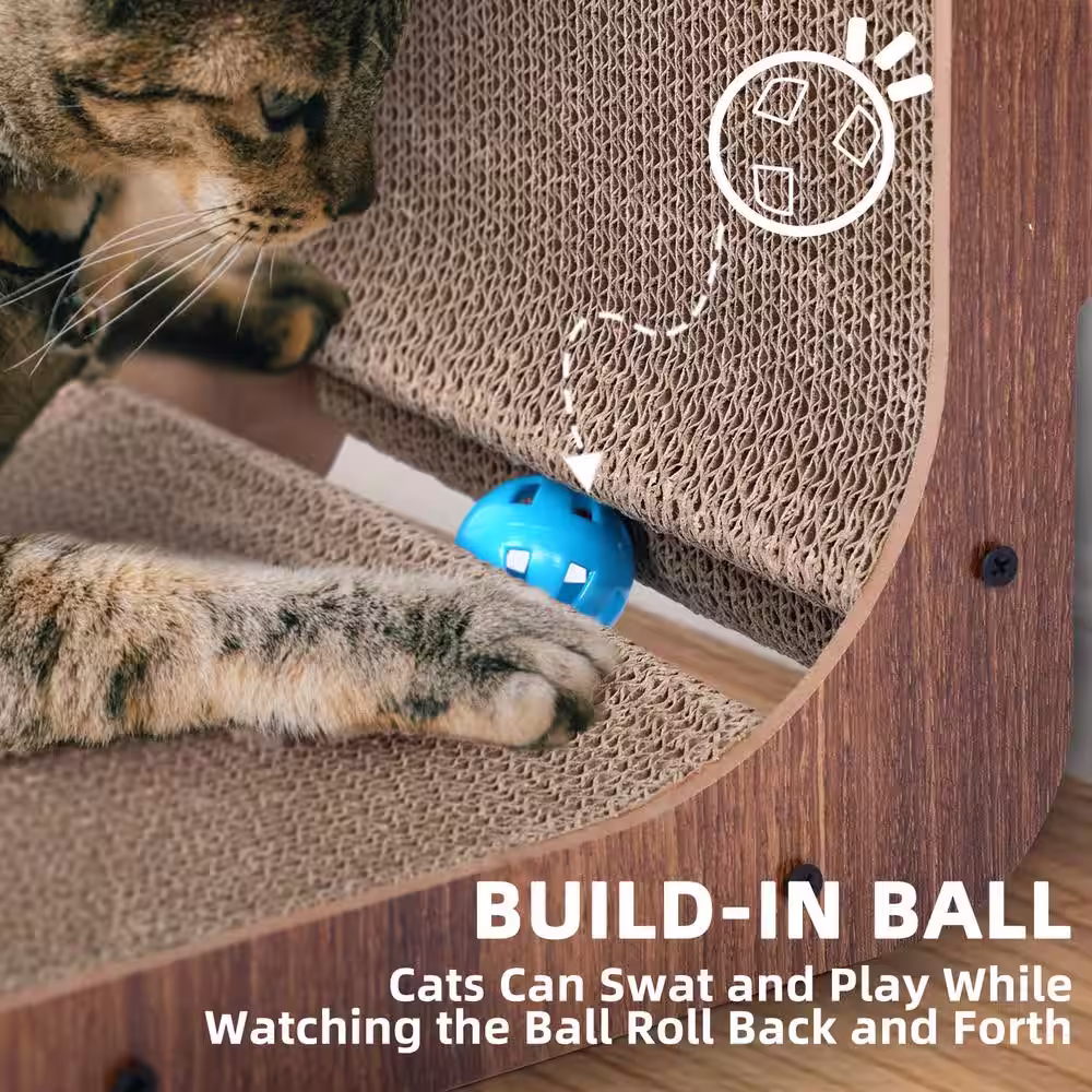 Tatayosi L-Shaped Cat Scratcher with Cat Toys Ball Track, Build-in Ball, Cardboard Lounge Bed, Reversible