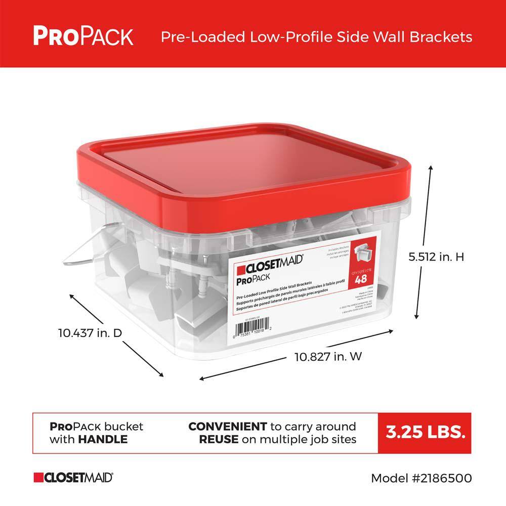 ClosetMaid ProPack Pre-Loaded Low Profile Side Wall Brackets (48-Piece)