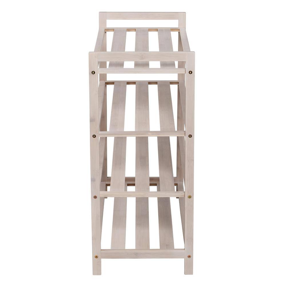 Honey-Can-Do 25.8 in. H 12-Pair White Wash Bamboo 4-Tier Shoe Rack