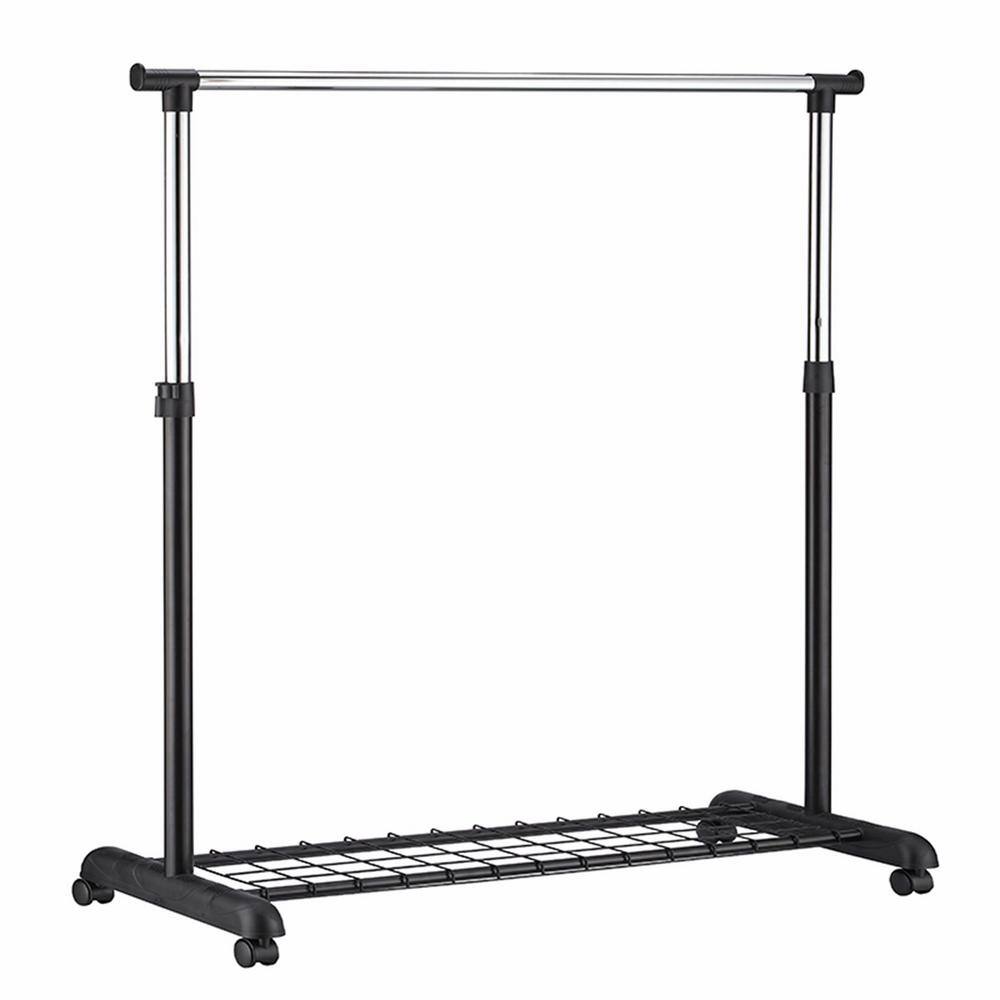 ORE International 68 in. Silver Chrome/Black Garment Rack with Wheels
