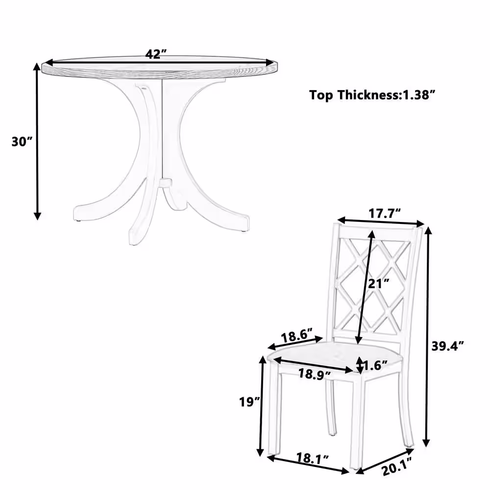 Harper & Bright Designs Mid-Century 5-piece Brown Round MDF Top Dining Table Set Seats 4 with Gray Upholstered Chairs