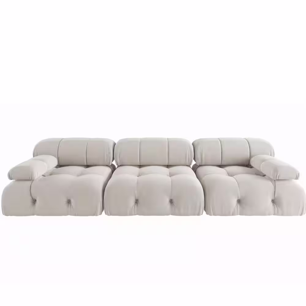 Magic Home 103.95 in. Convertible Modular Minimalist Sofa Free Combination Reversible 3 Seater Velvet Sectional, Beige
