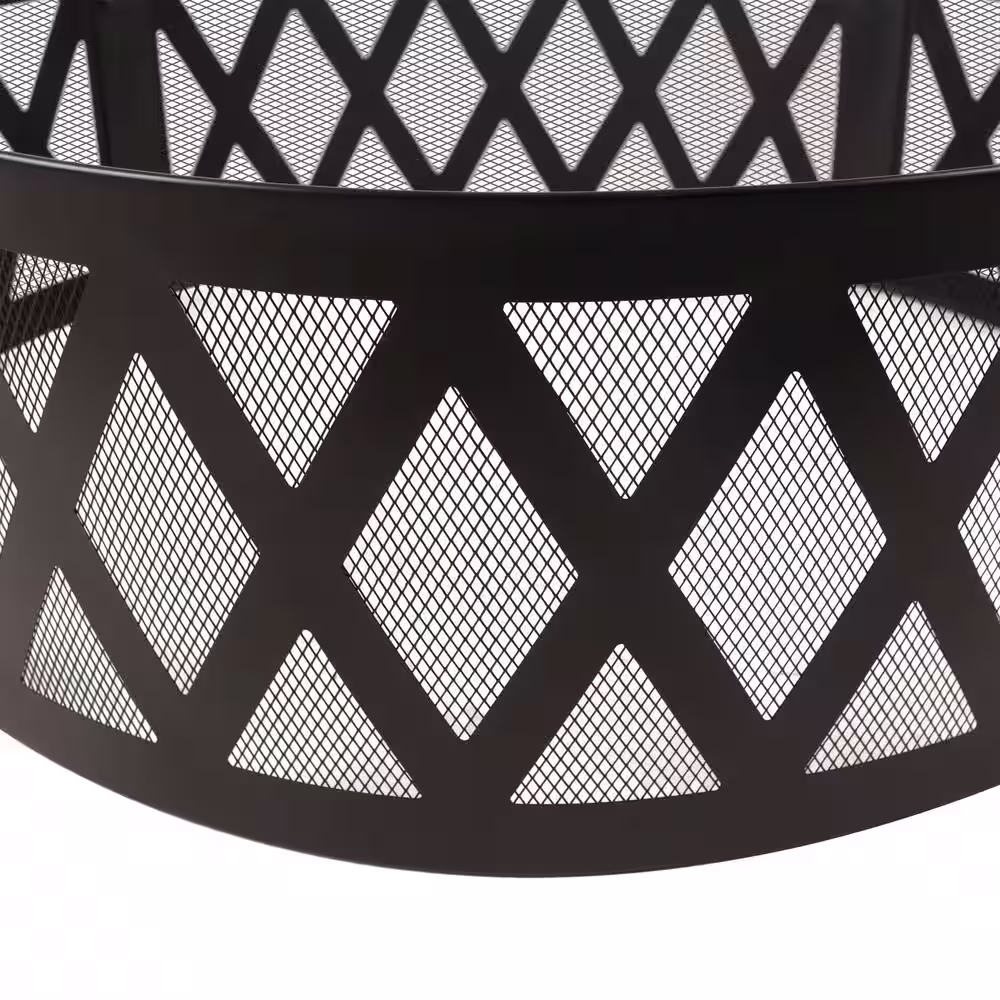 Pleasant Hearth 36 in. x 12 in. Round Steel Wood Burning Lattice Fire Ring in Black