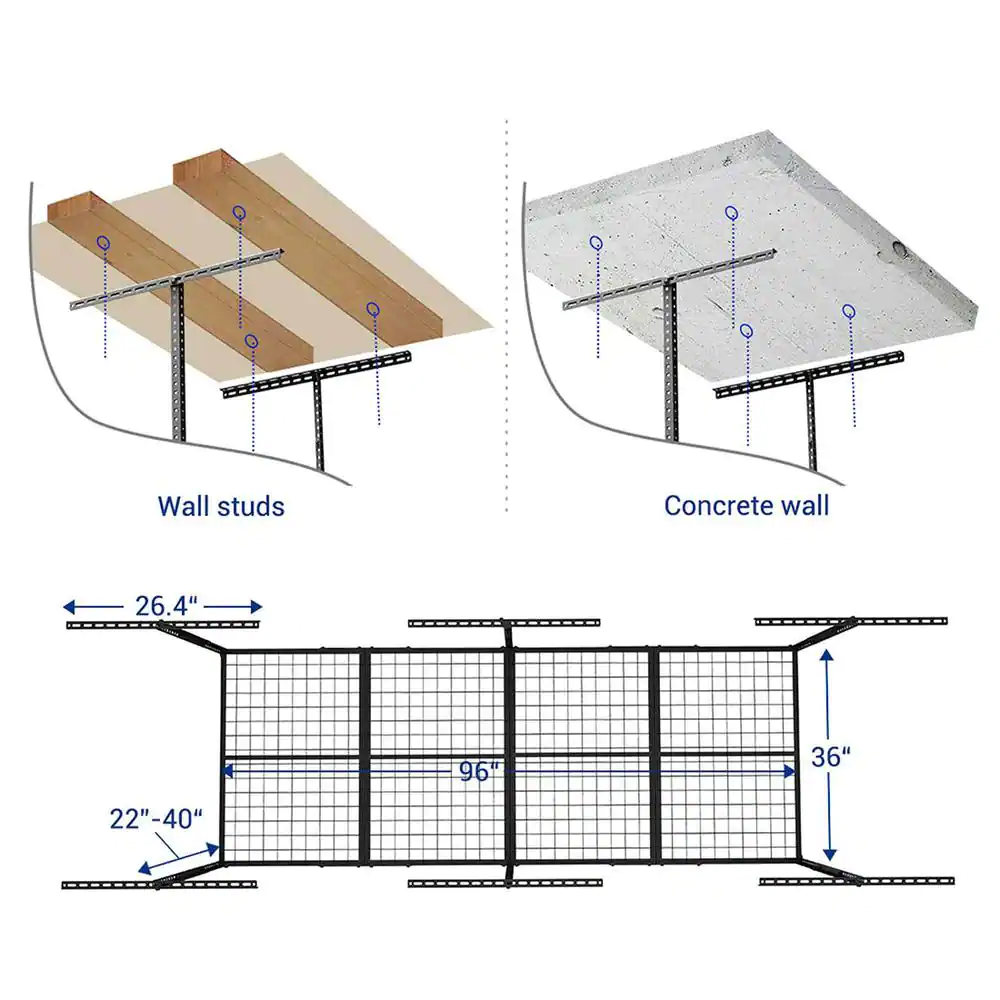 FLEXIMOUNTS Adjustable Height Overhead Ceiling Mount Garage Rack in Black (96 in. W x 36 in. D)