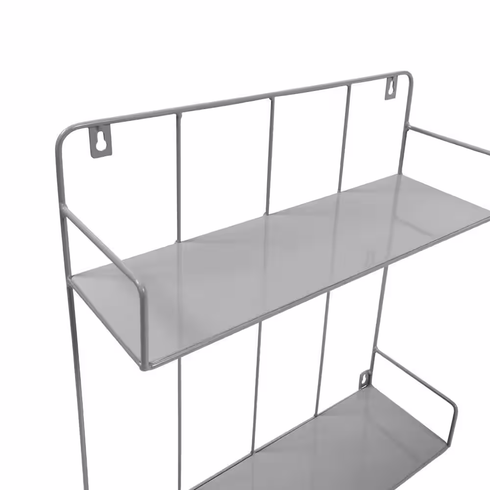 Honey-Can-Do 20 in. H x 18 in. W x 6 in. D Small 2-Tier Steel Laundry Room Wall Shelf in Gray