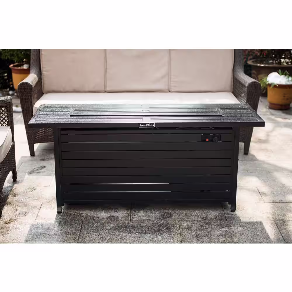 None Aluminum Retangular Fire Pits Table with Lid, Fire Glass for Garden Backyard Deck Patio-Mocha