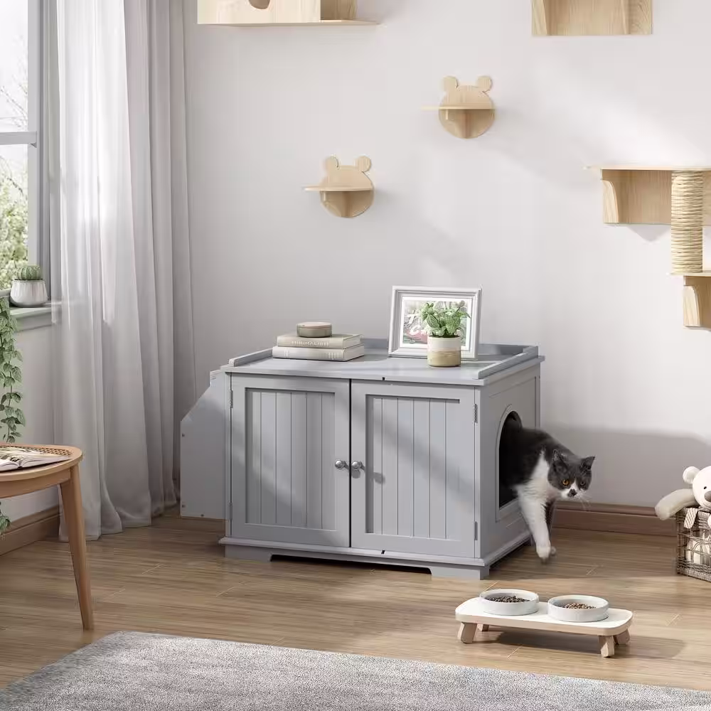 COZIWOW Cat Washroom Storage Bench Litter Box Enclosure with Table