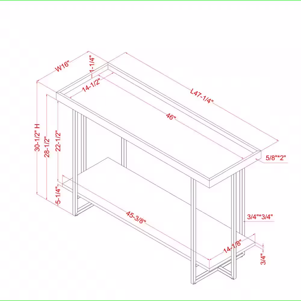 Furniture of America Bonte 48 in. Rustic Black Standard Rectangle Console Table with Shelf