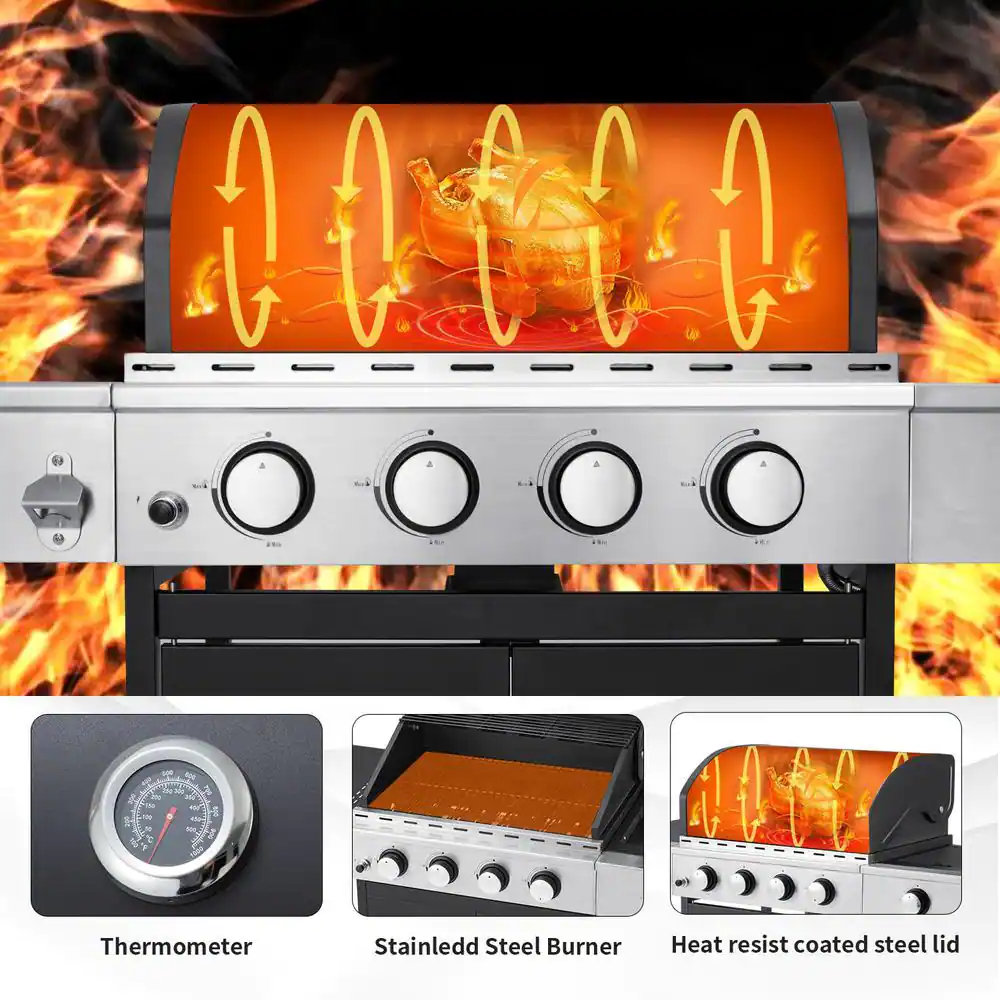 None 5-Burner BBQ Propane Gas Grill, 24,000 Stainless Steel Patio Garden Barbecue Grill in Black