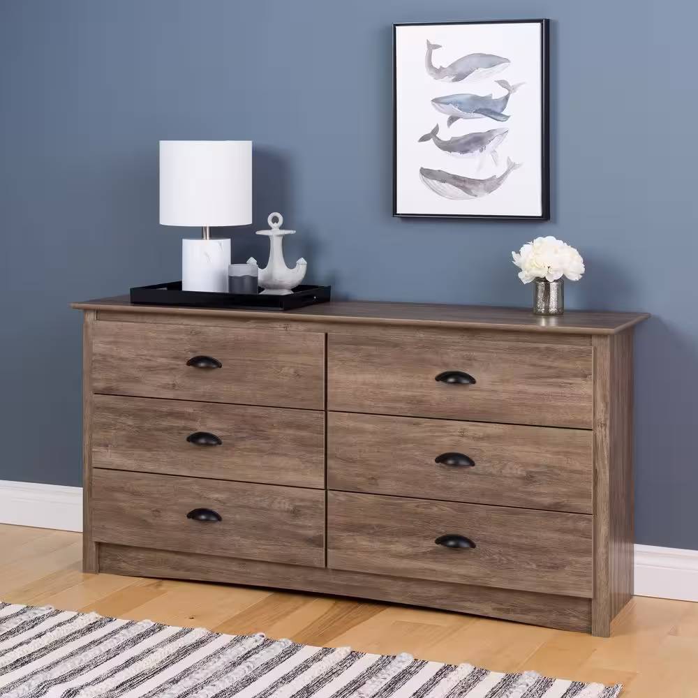 Prepac Salt Spring 6-Drawer Drifted Gray Dresser