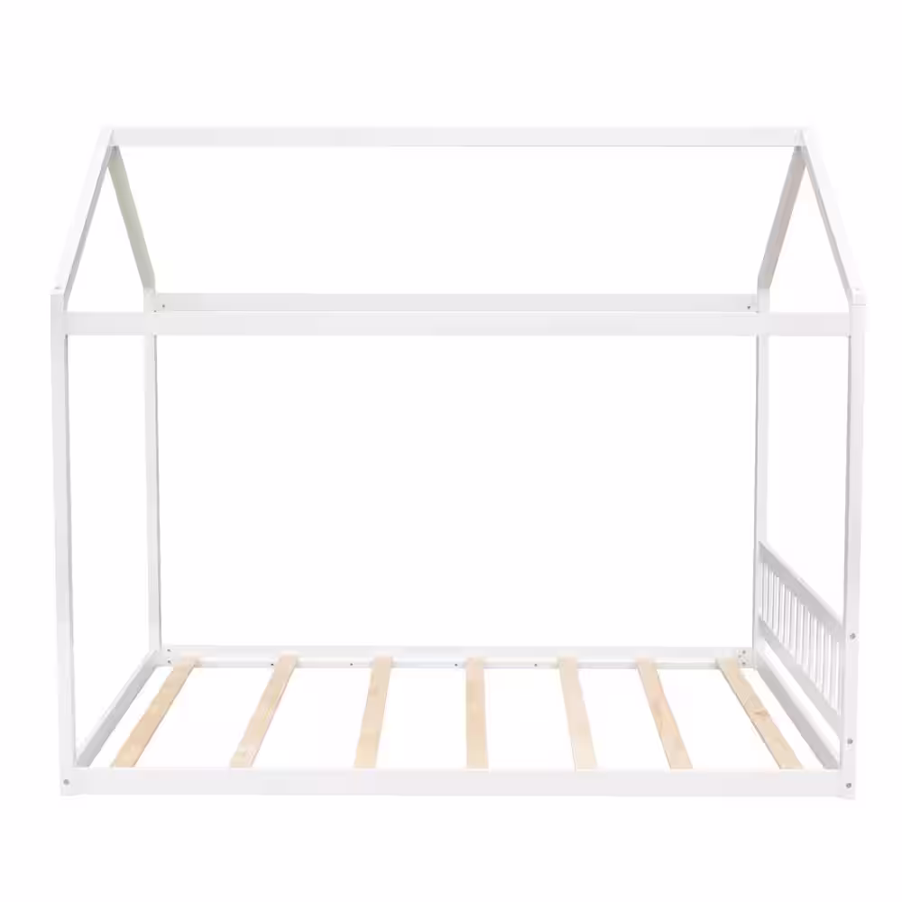 Harper & Bright Designs White Queen Wooden House Bed with Headboard