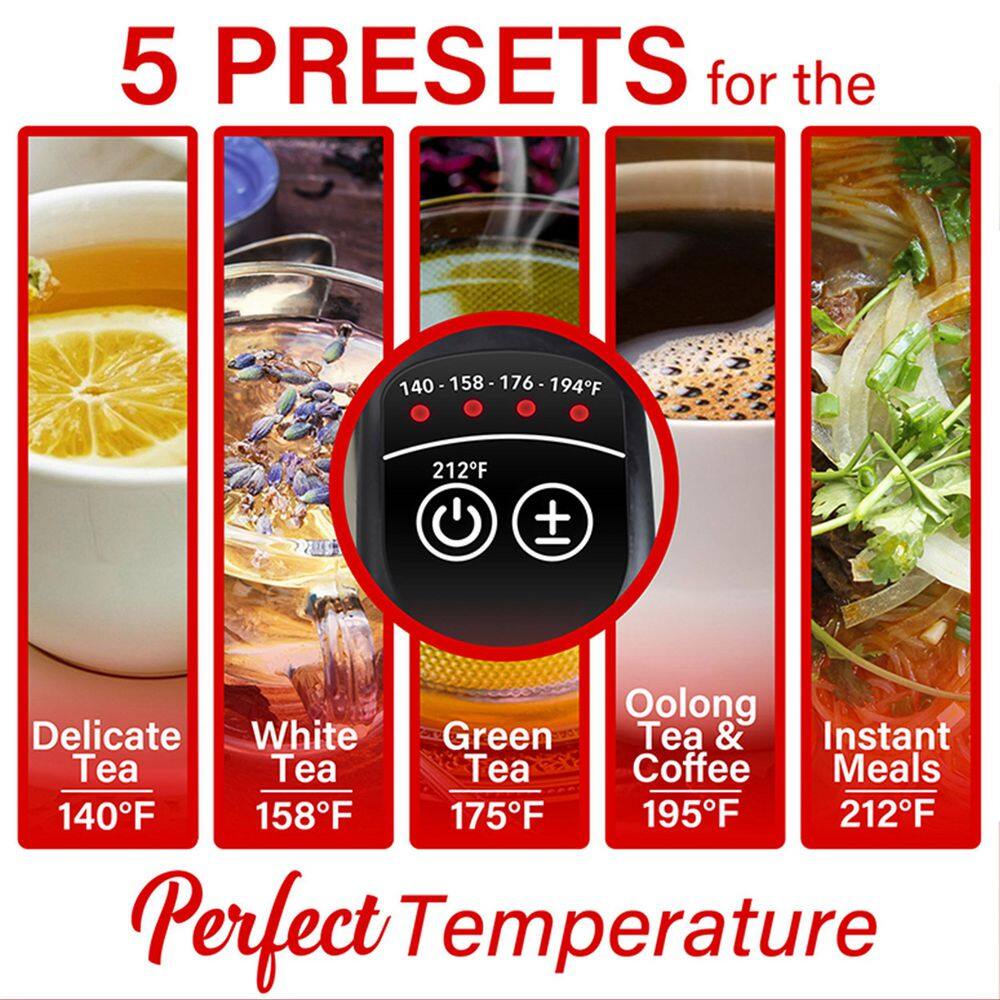 Brentwood 1500-Watt Silver Stainless Steel 1.7 L 7-Cups Electric Kettle with 5 Temperature Presets