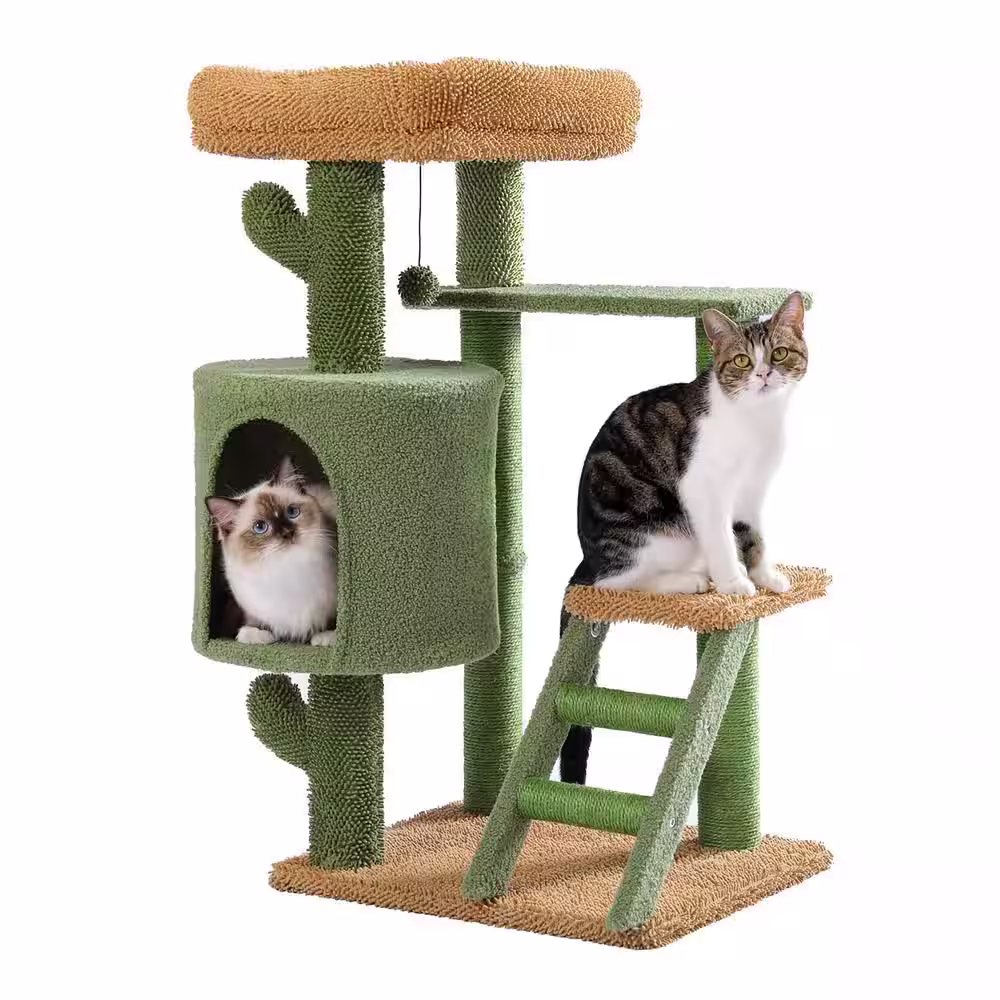 Foobrues Lovely Desert Cactus Cat Tree Ladder Multi Levels Condo