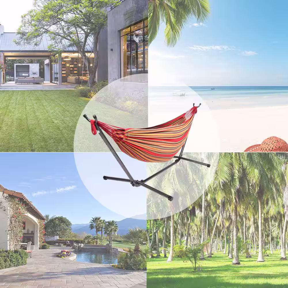 Alpulon 10 ft. 2-Person Cotton Hammock with Stand and Carry Bag