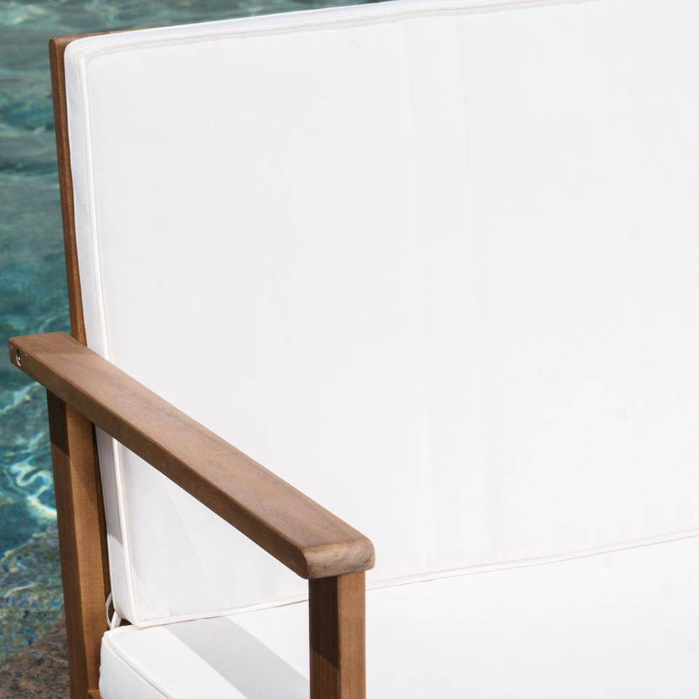 None Luciano Brown 4-Piece Wood Patio Conversation Set with Beige Cushions