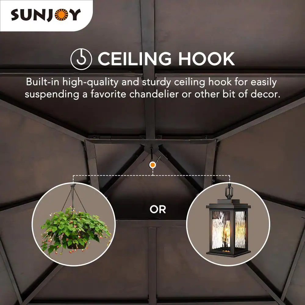 Sunjoy Myla 11 ft. x 11 ft. Cedar Gazebo with Brown Steel 2-Tier Hip Roof Hardtop