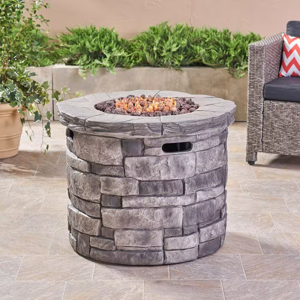 Noble House Xiomara 30 in. x 24 in. Circular MGO Propane Fire Pit in Grey