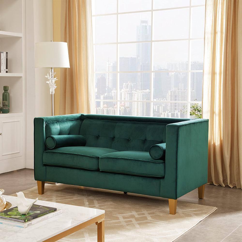 HOMESTOCK 62.2 in. W Green Velvet 2-Seater Loveseat