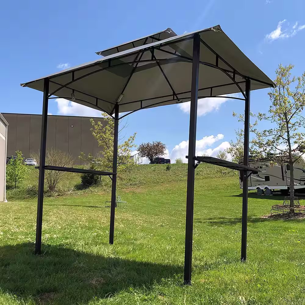 BACKYARD EXPRESSIONS PATIOÂ Â·Â HOMEÂ Â·Â GARDEN Backyard Expressions 8 Ft. x 5 Ft Grey Grilling Gazebo w/Shelving