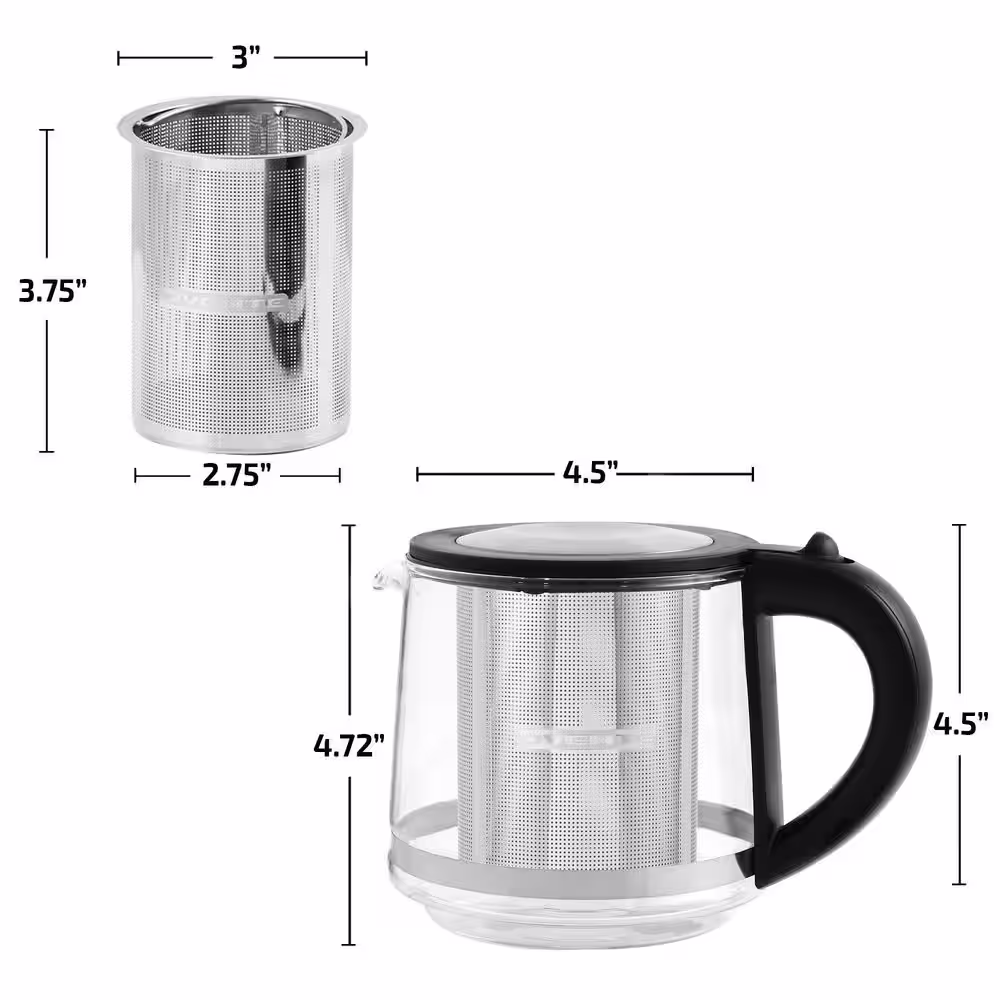 OVENTE 7-Cup 1.7 l Silver Glass Electric Kettle with ProntoFill Technology-Fill Up with Lid On Glass Reusable Teapot Infuser