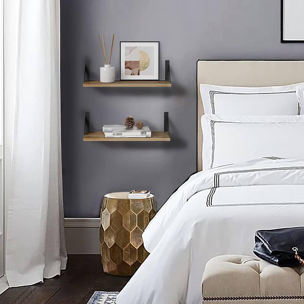 None 17 in. W x 6 in. D Natural Wood Decorative Wall Shelf Floating Shelves Wall Mounted Set of 3