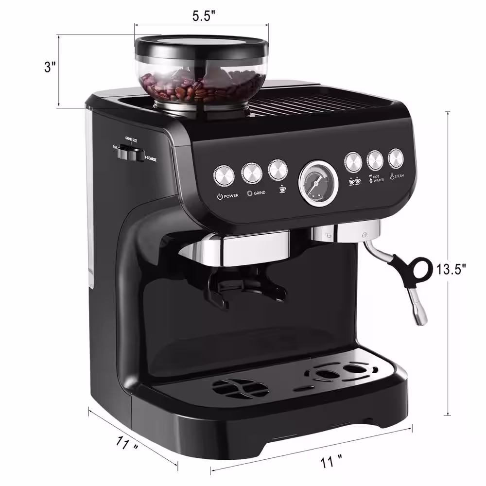 None 10 Cup Black Drip Espresso Machine Coffee Maker with Build in grinder, Automatic off, Milk Froth