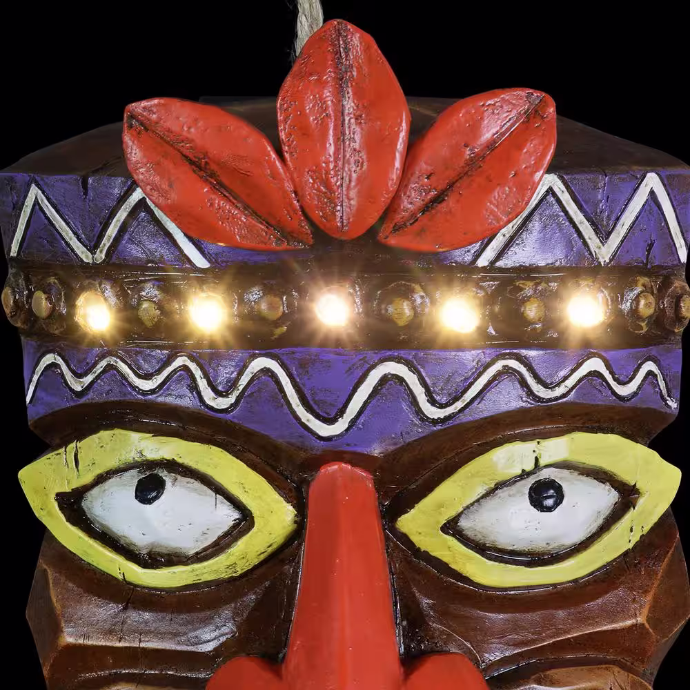 Exhart 5.5 in. x 8.5 in. Solar Tiki Bird House Resin Birdhouse