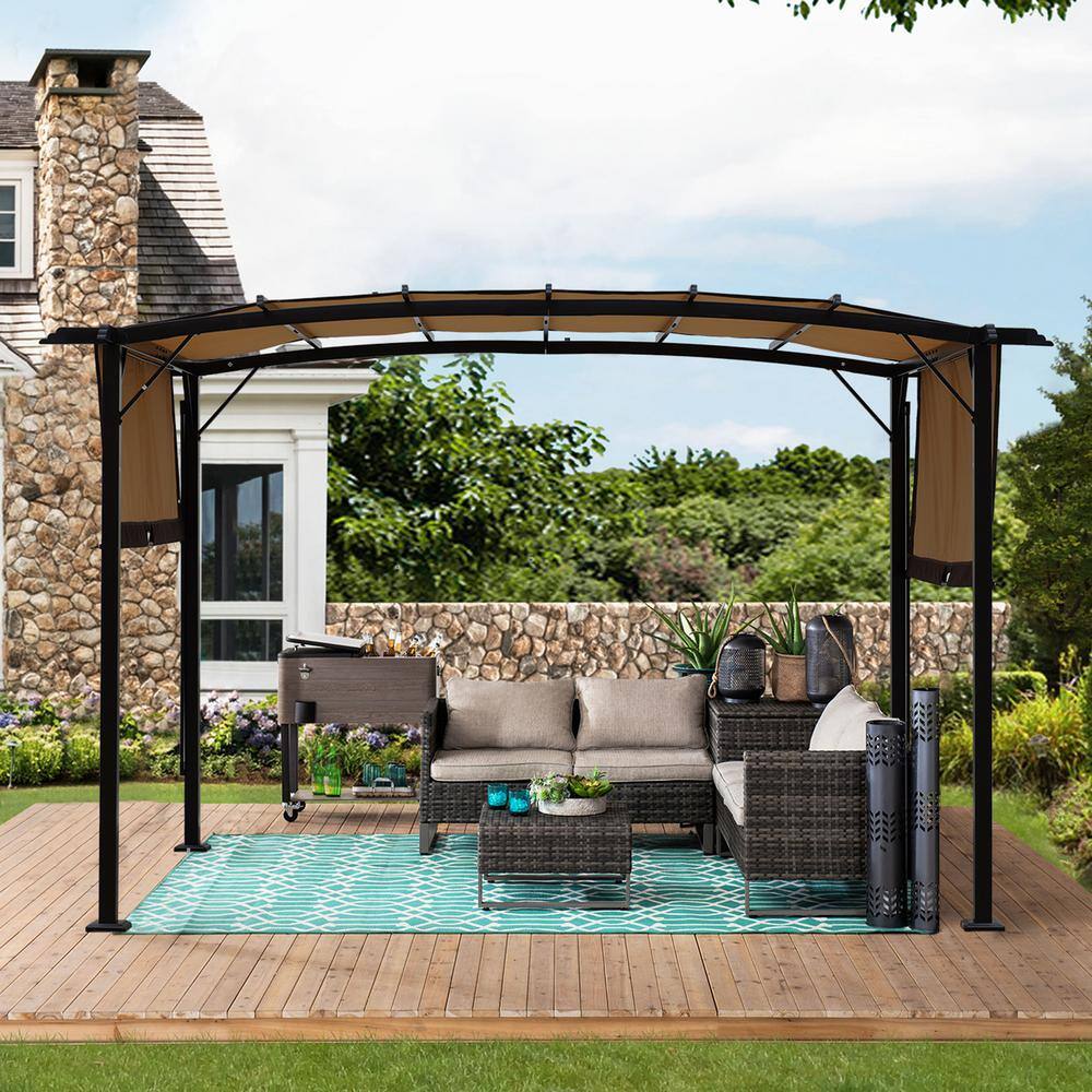 Mondawe 12 ft. x 9 ft. Patio Sunshelter Pergola Steel Frame Grape Gazebo with Retractable Shade Canopy