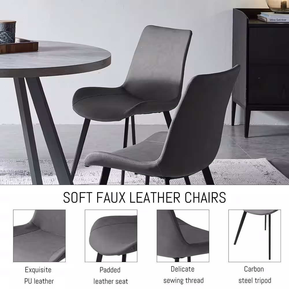 None 5-Piece Gray Round Dining Table Set Modern MDF Dining Table and 4 Grey Dining Chairs