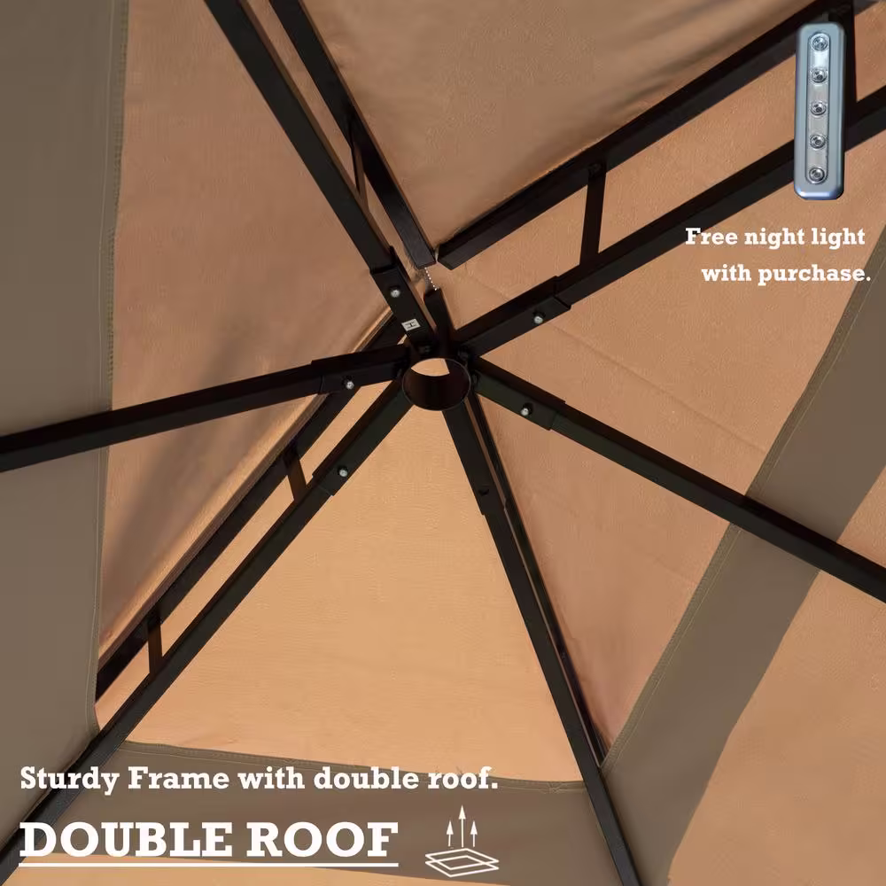 KOZYARD Andra 8 ft. x 5 ft. Beige Soft Top Barbecue (BBQ) Grill Canopy (Tent) with 4-Pieces Magnetic Detachable LED Light