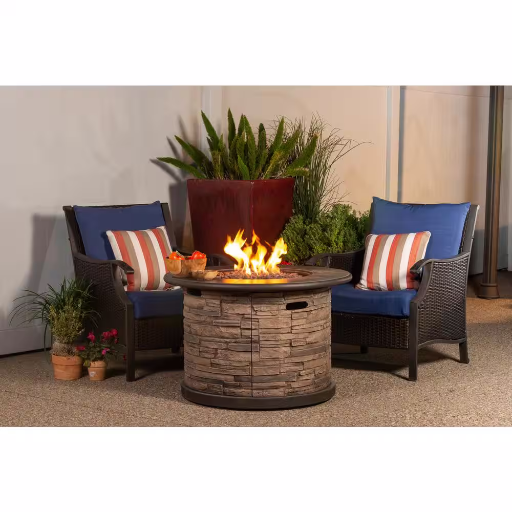 Bond Newcastle Envirostone 36 in. Round Gas Fire Table in Brown