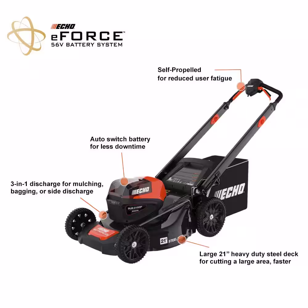 ECHO eFORCE 56-Volt 21 in. Cordless Battery Walk Behind Self-Propelled Lawn Mower (Tool Only)