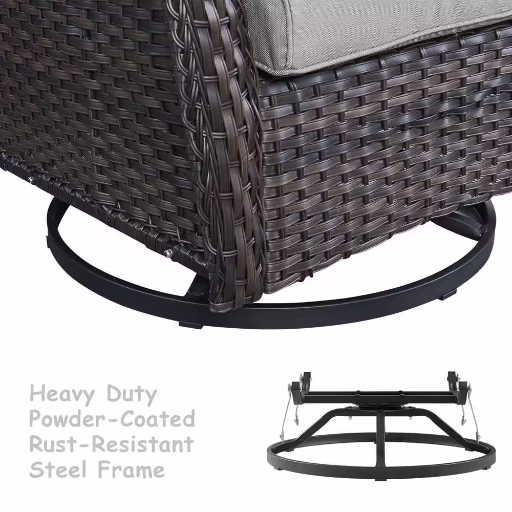 Gymojoy Carolina Gray 3-Pieces Wicker Patio Conversation Deep Seating Set with CushionGuard Beige Cushions