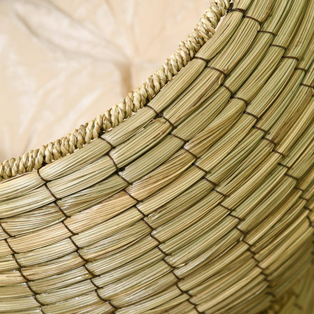 PawHut 20 in. Dia x 23.5 in. H Small Yellow Cat Basket Bed with Soft Cushion and Cat Egg Chair Shape, Elevated Cat House