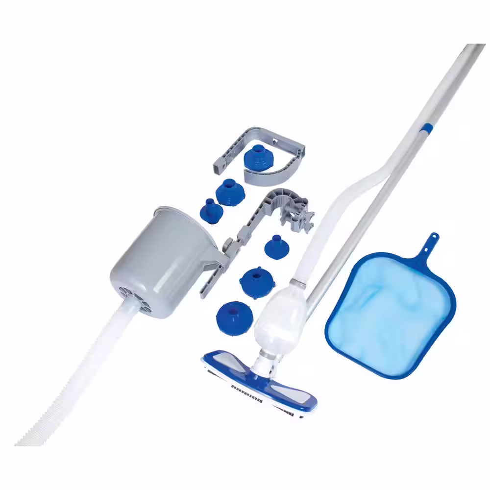 Bestway 16 ft. x 16 ft. Round 48 in. Deep Metal Frame Power Vista Pool Set with Vacuum and Maintenance Kit