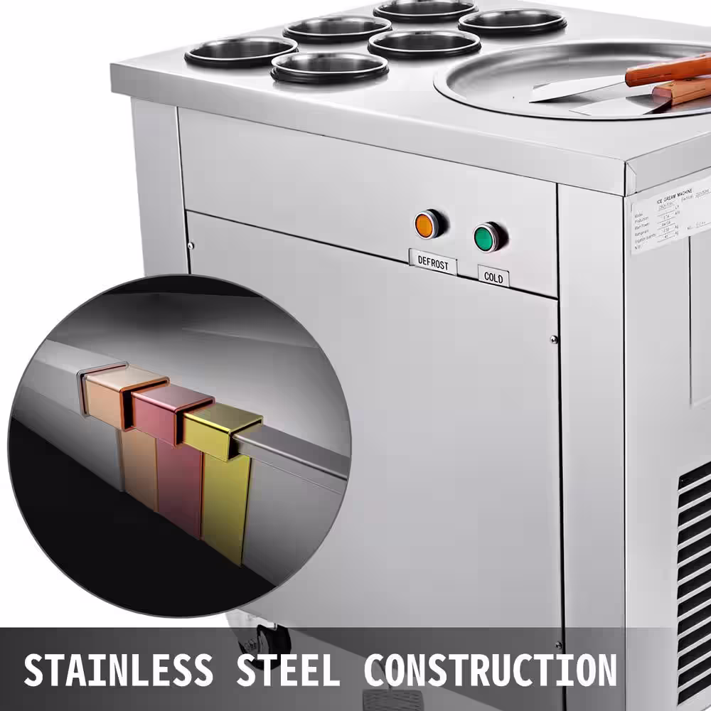VEVOR Commercial Silver Ice Roll Maker 740-Watt 13.7 in. Dia Single Pan Stir-Fried Yogurt Cream Machine for Dessert Shops