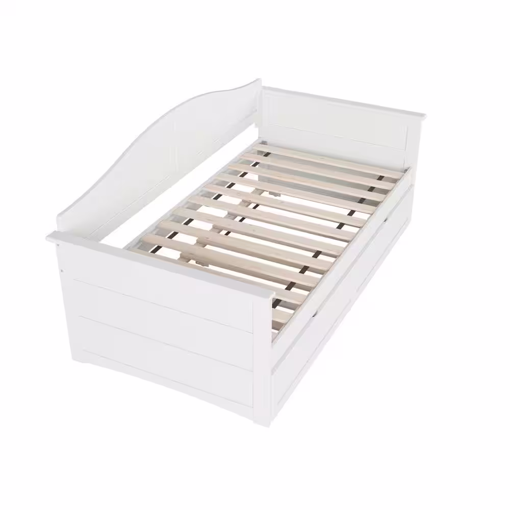 None Acadia White Twin Solid Wood Daybed with Twin Trundle