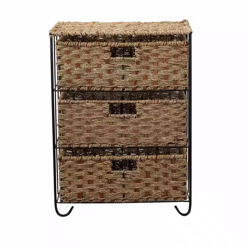 HOUSEHOLD ESSENTIALS Seagrass/Rattan 3 Drawer Unit Overall