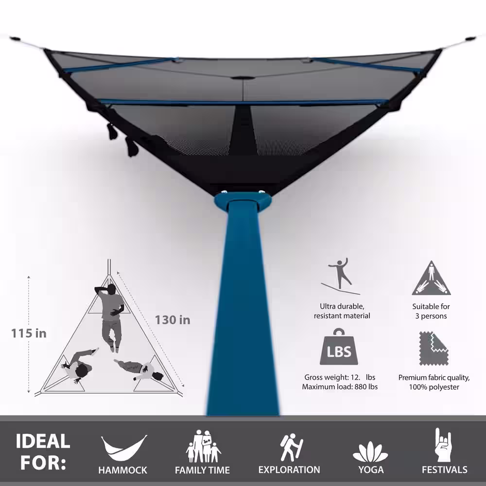 Vivere Elevate 10 ft. 10 in. Portable Hammock Aerial Mat in Black and Blue