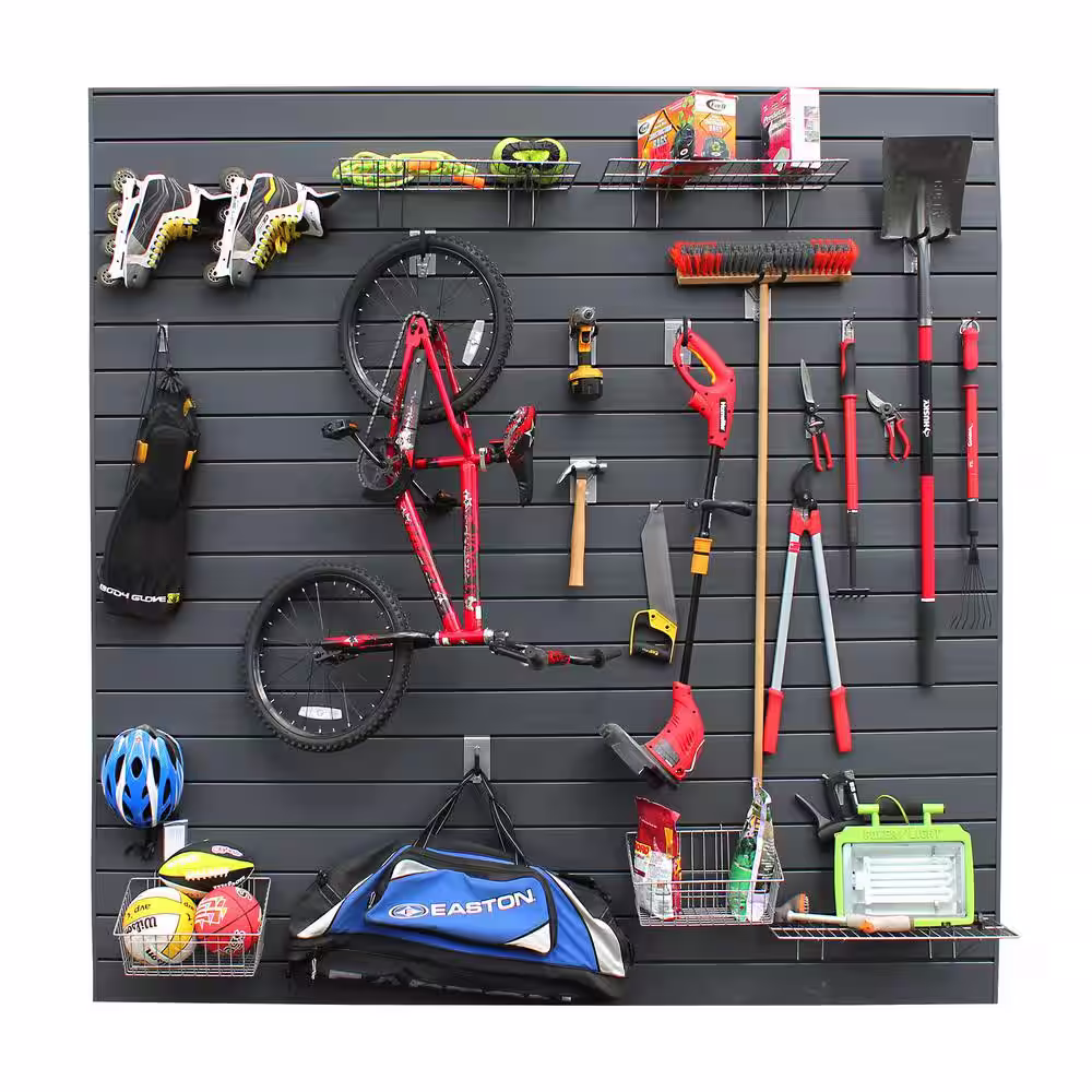 Proslat PVC Slatwall 8 ft. x 8 ft. Charcoal Ultimate Bundle (25-Piece)