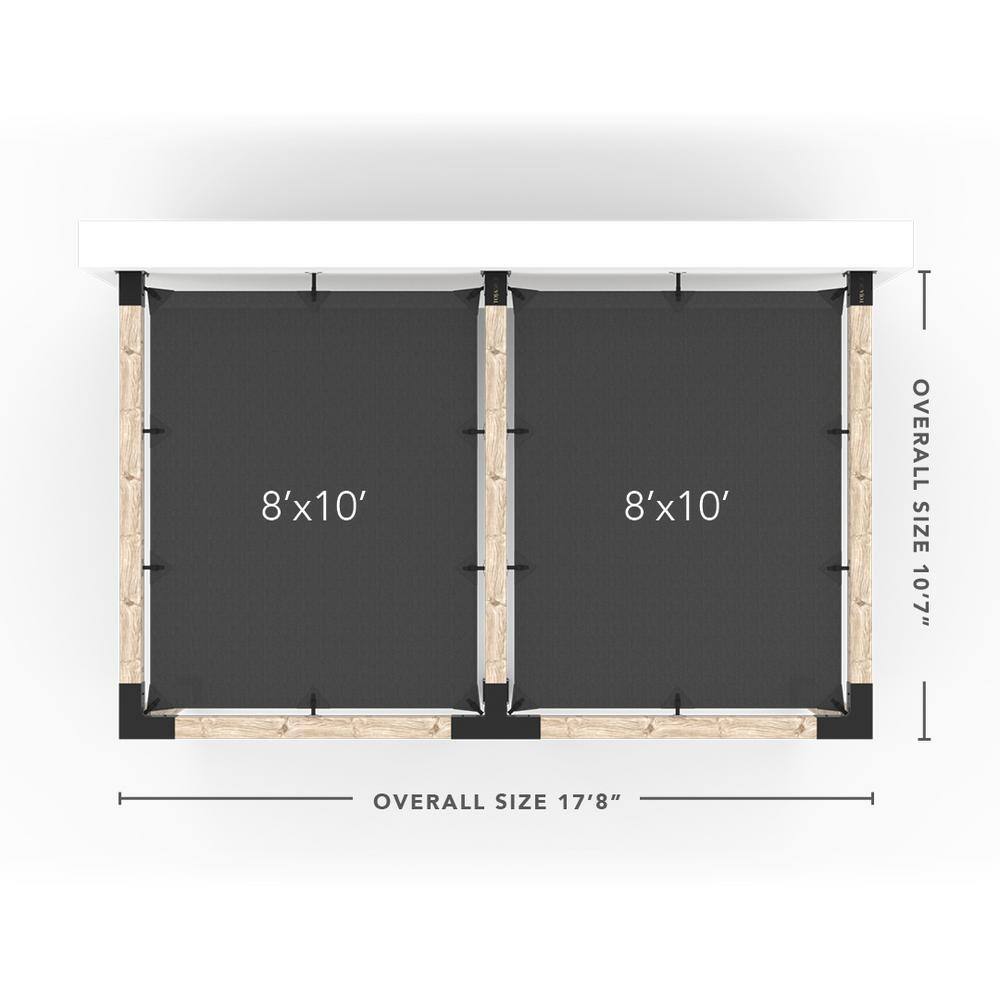 TOJA GRID 10 ft. L x 16 ft. W Wood Double Wall Mount Pergola Kit with 2 Denim Shade Sails, 6x6 Wood