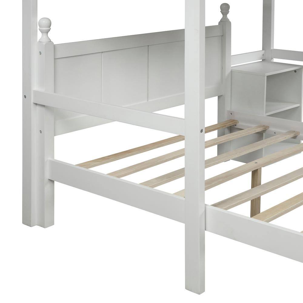 Harper & Bright Designs White Twin Over Full Loft Bed with Cabinet