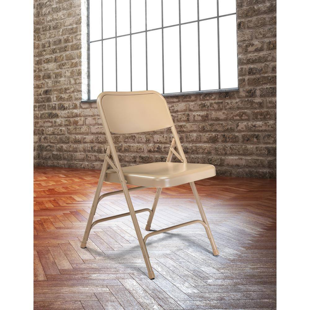 National Public Seating Beige Metal Stackable Folding Chair (Set of 4)