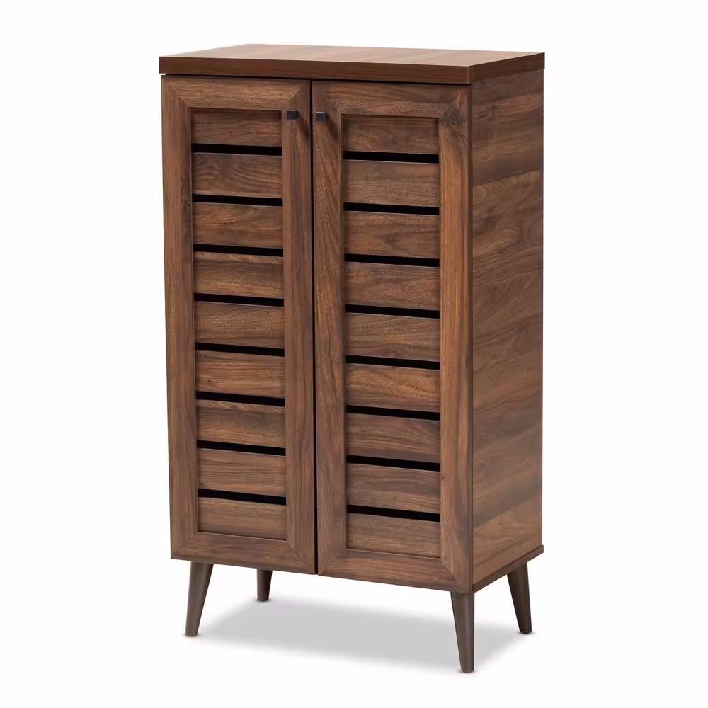 Baxton Studio Salma 8-Pair Walnut Brown Wood Shoe Storage Cabinet